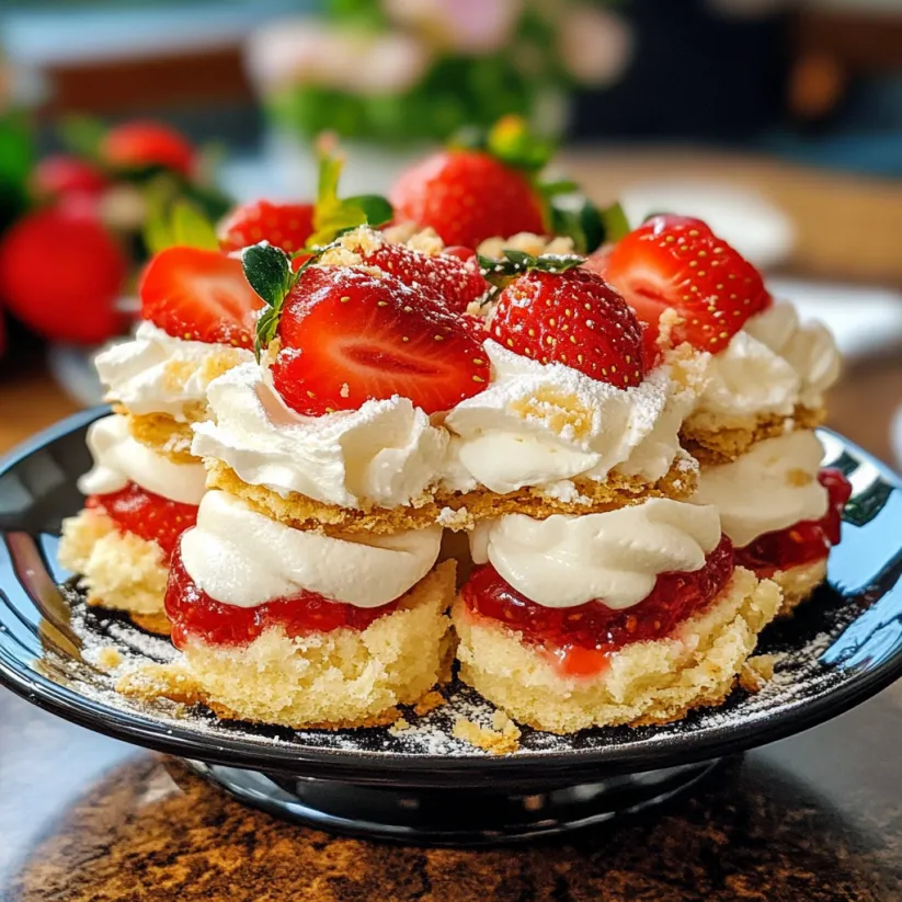 A plate of strawberry shortcake.
