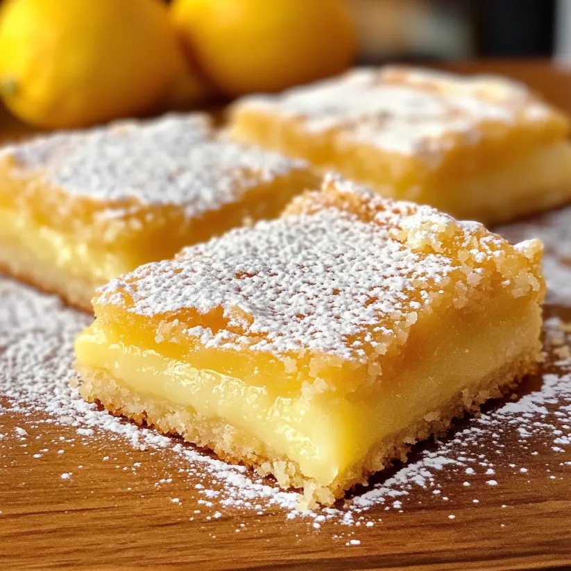 Two lemon bars with powdered sugar on top.