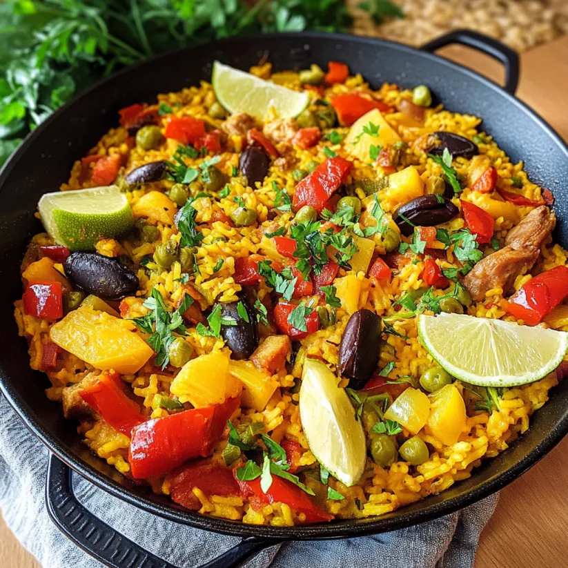 A close up of a Spanish vegetarian paella.