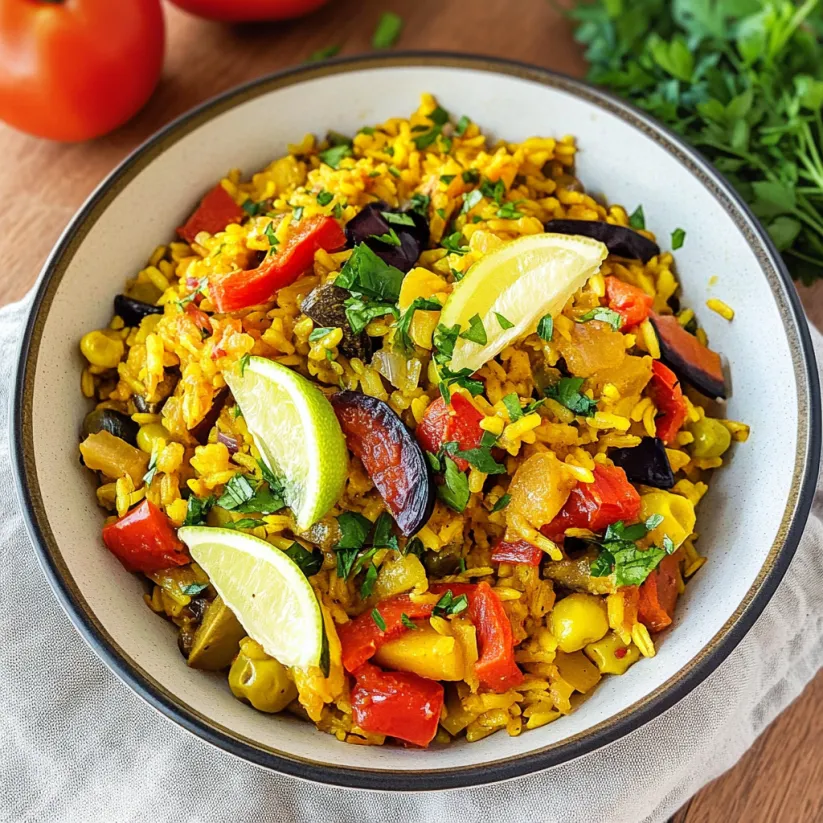 A bowl of rice with vegetables and lime.