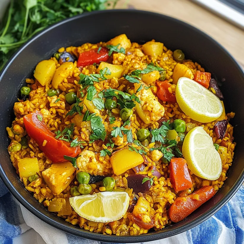 A bowl of Spanish vegetarian paella.