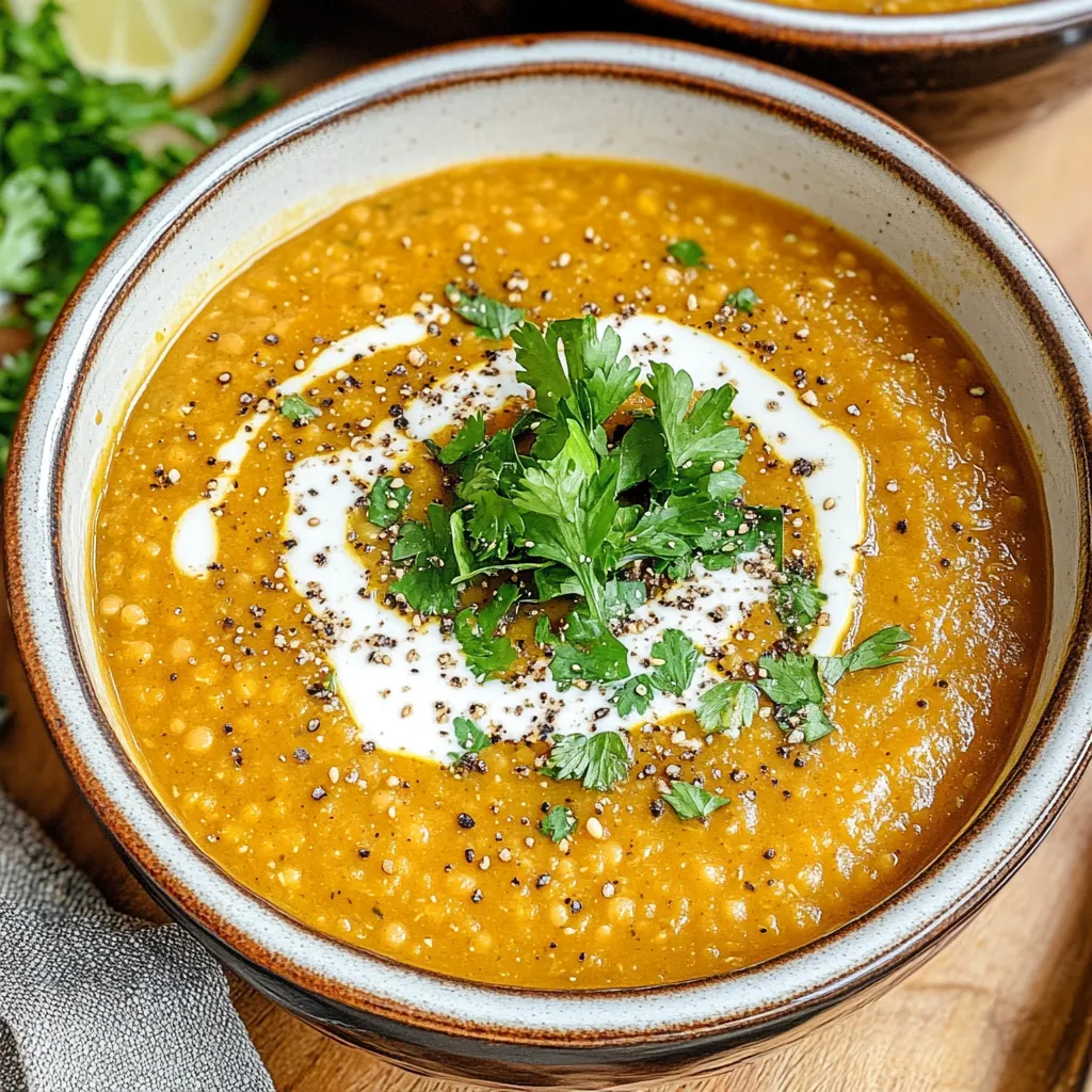 A bowl of soup with a spoon in it.