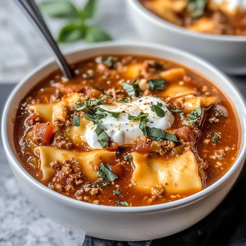 A bowl of soup with a spoon in it.