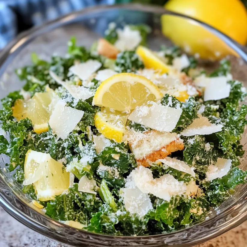 A bowl of lemon kale caesar salad.