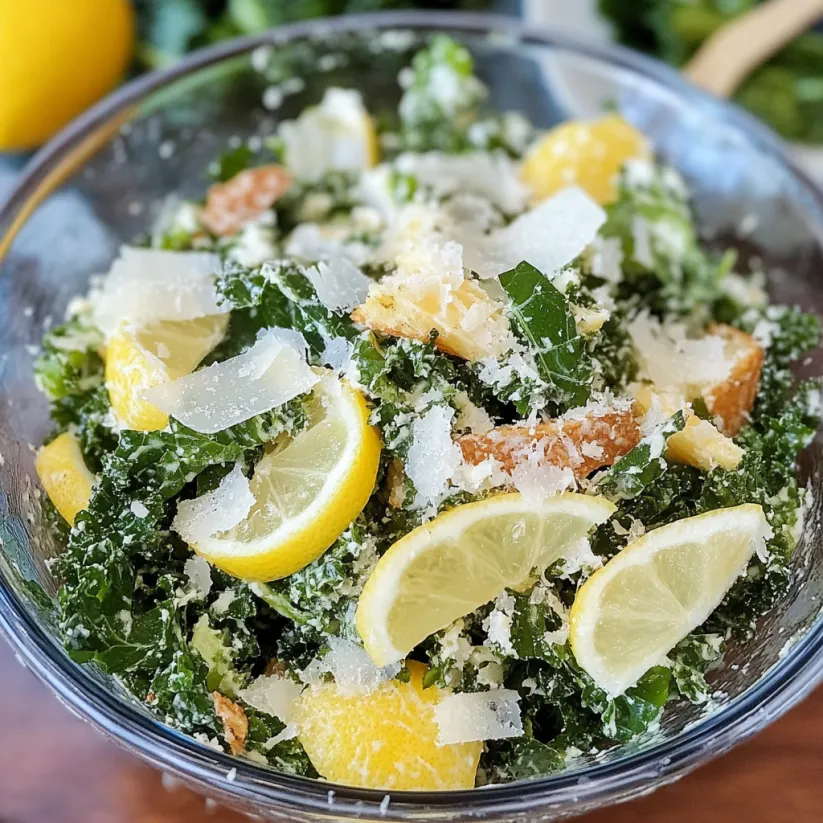 A bowl of lemon kale caesar salad.