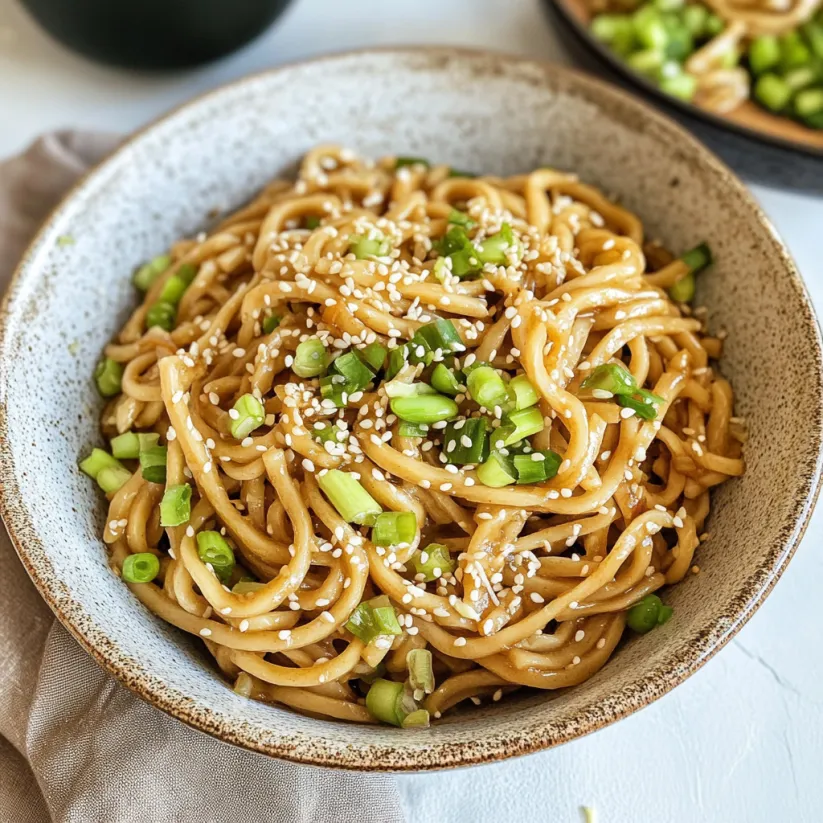 A bowl of garlic sesame noodles.