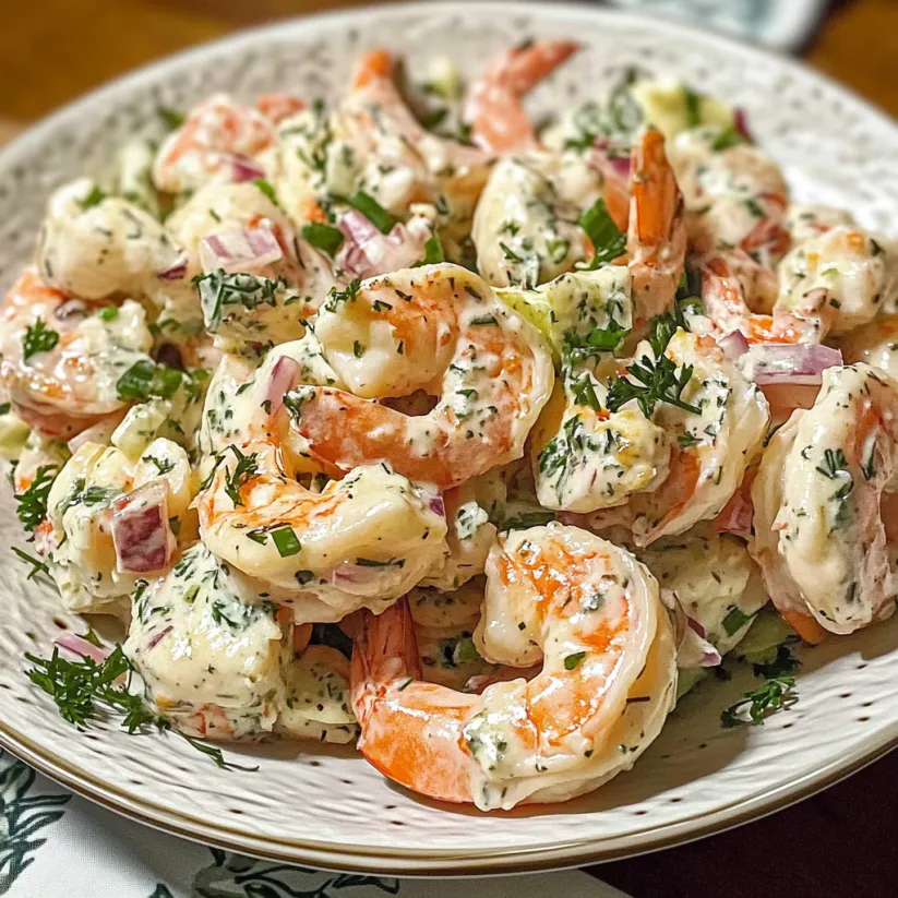 A plate of shrimp salad.