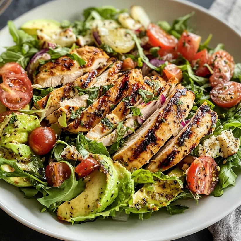 A big, beautiful grilled chicken salad.