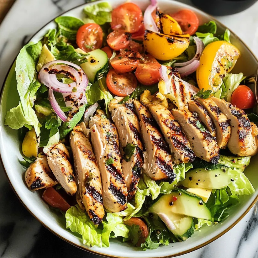 A big, beautiful grilled chicken salad.
