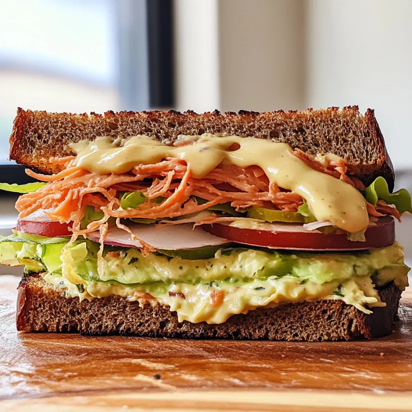 A sandwich with lettuce, tomato, and avocado.