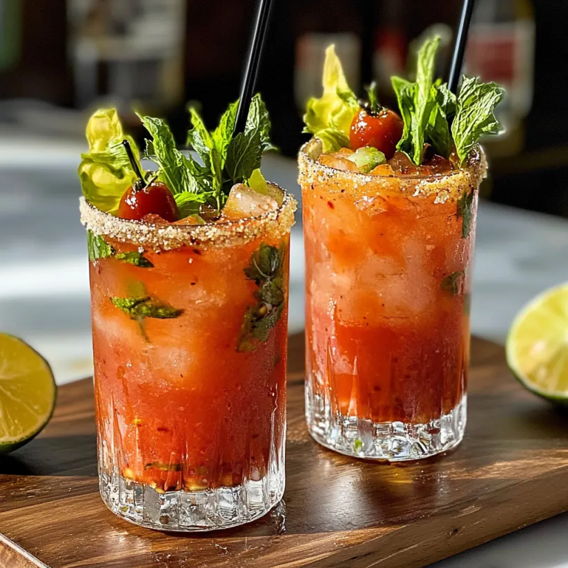 A Bloody Maria Recipe with two glasses of the drink.