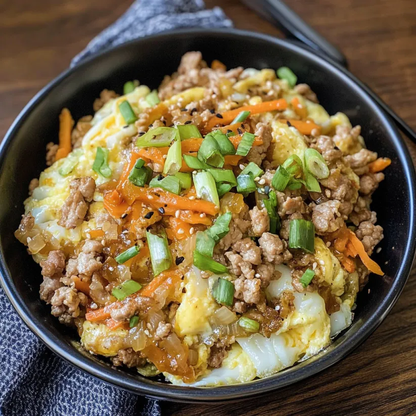 A bowl of food with carrots and meat.