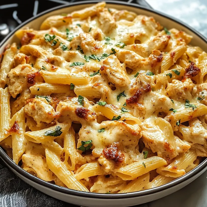 A delicious chicken and pasta dish.