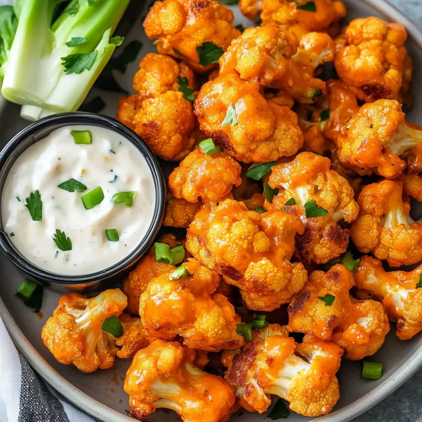 A plate of cauliflower with a dipping sauce.