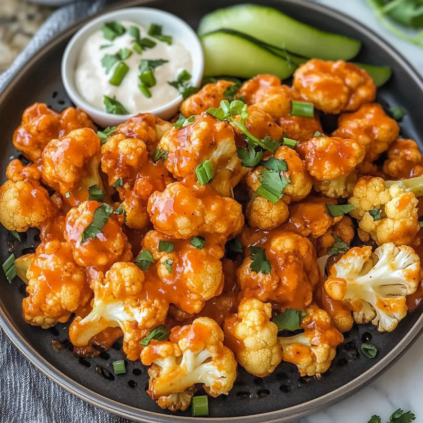 A plate of cauliflower with sauce on it.