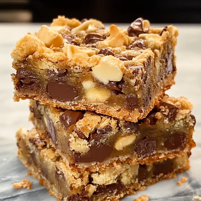 Three layers of chocolate chip cookie bars.
