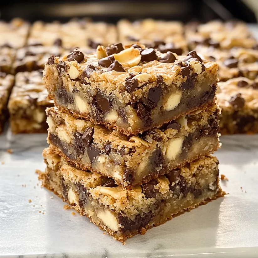 A stack of chocolate chip cookie bars.