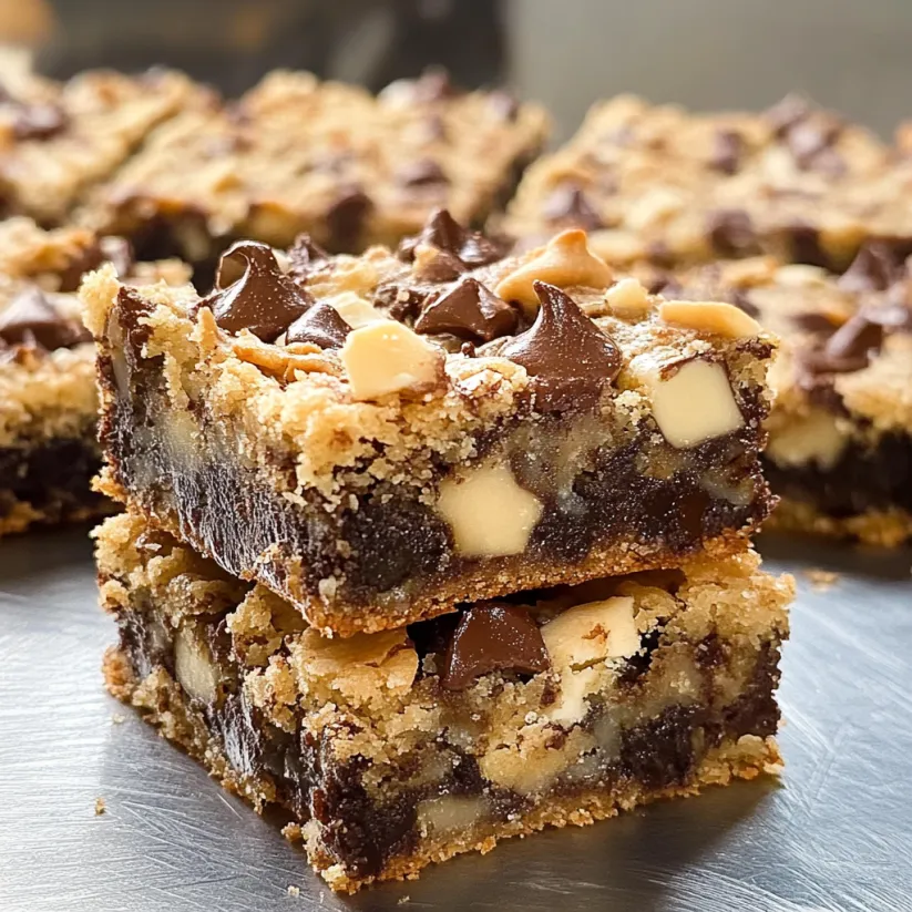 A stack of chocolate chip cookie bars.