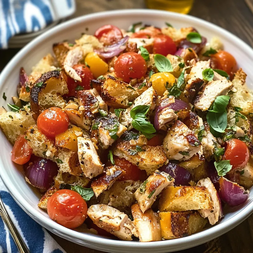 A bowl of chicken panzanella.
