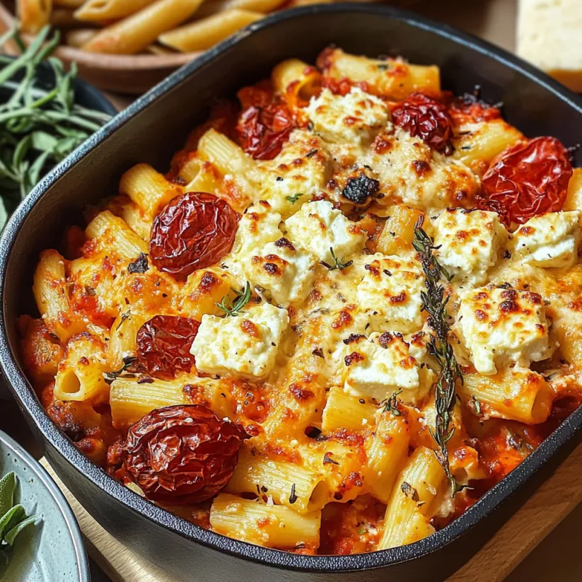 A dish of baked feta pasta.