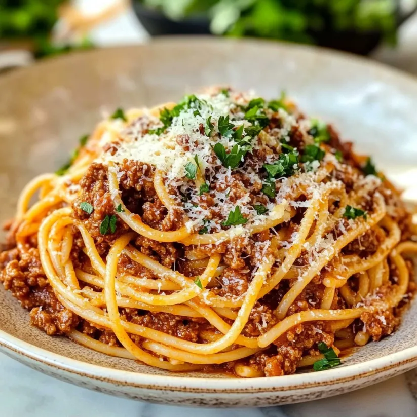 A plate of spaghetti bolognese.
