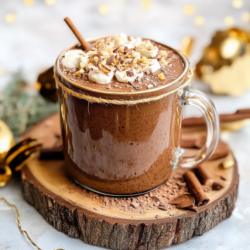 A cup of hot chocolate with whipped cream and nuts.