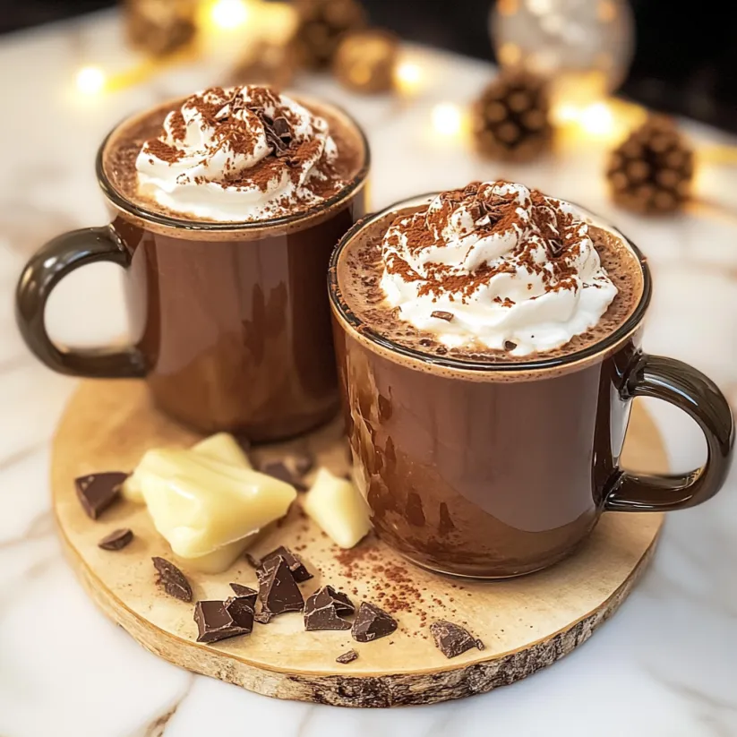 Two cups of healthy hot chocolate on a table.