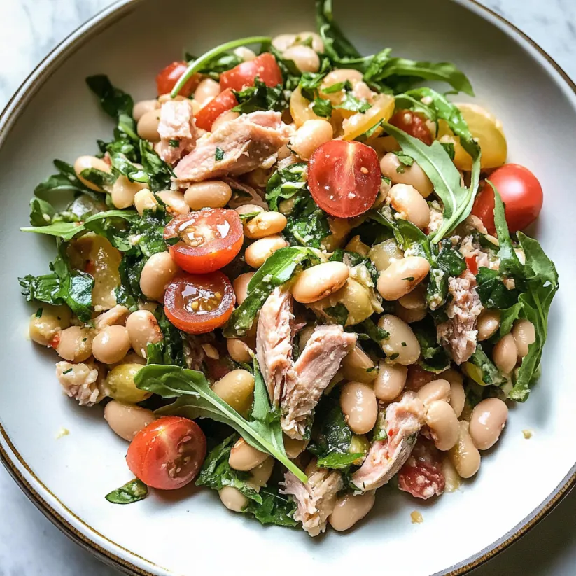 A plate of Tuscan Tuna and White Bean Salad.