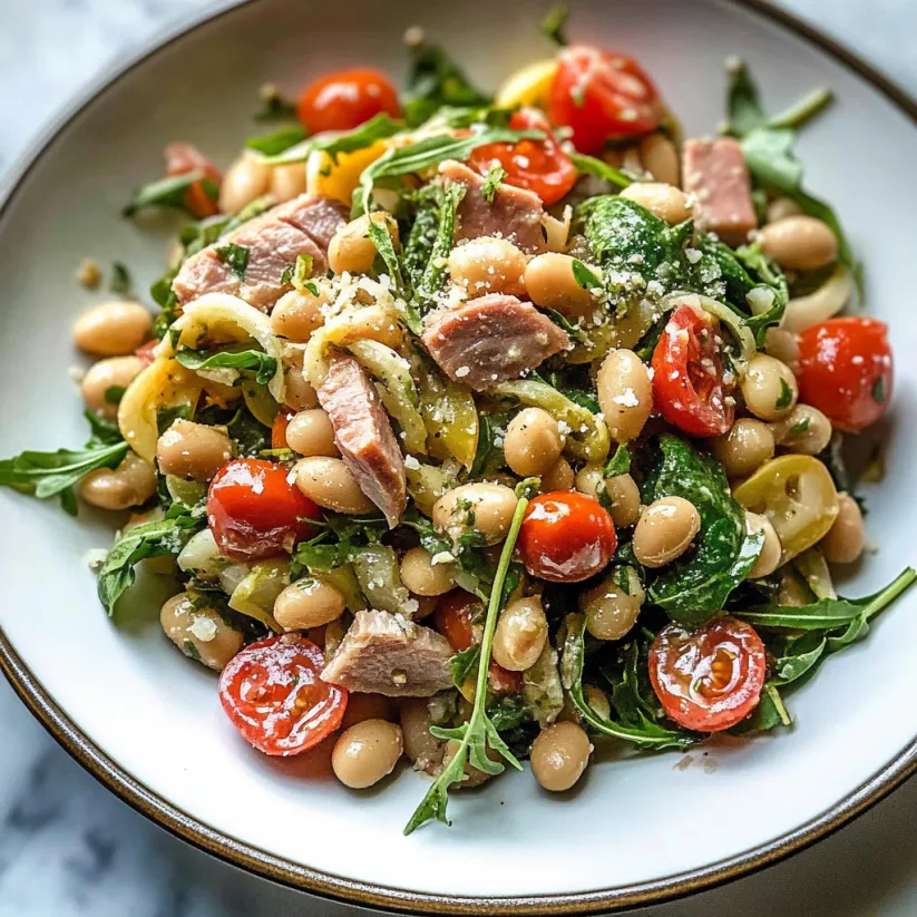 A plate of Tuscan Tuna and White Bean Salad.
