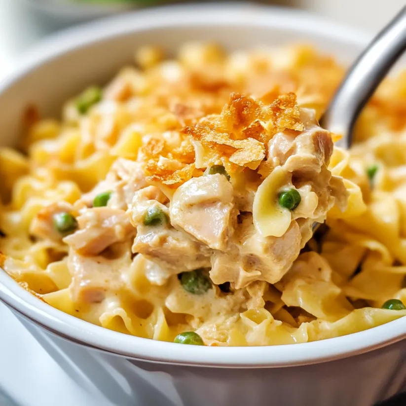 A bowl of tuna noodle casserole.