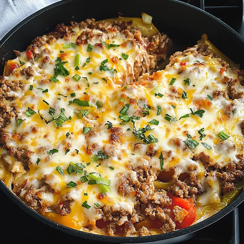 A close up of a deconstructed stuffed pepper casserole.