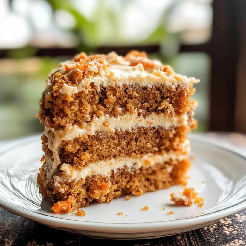 A slice of carrot cake on a plate.