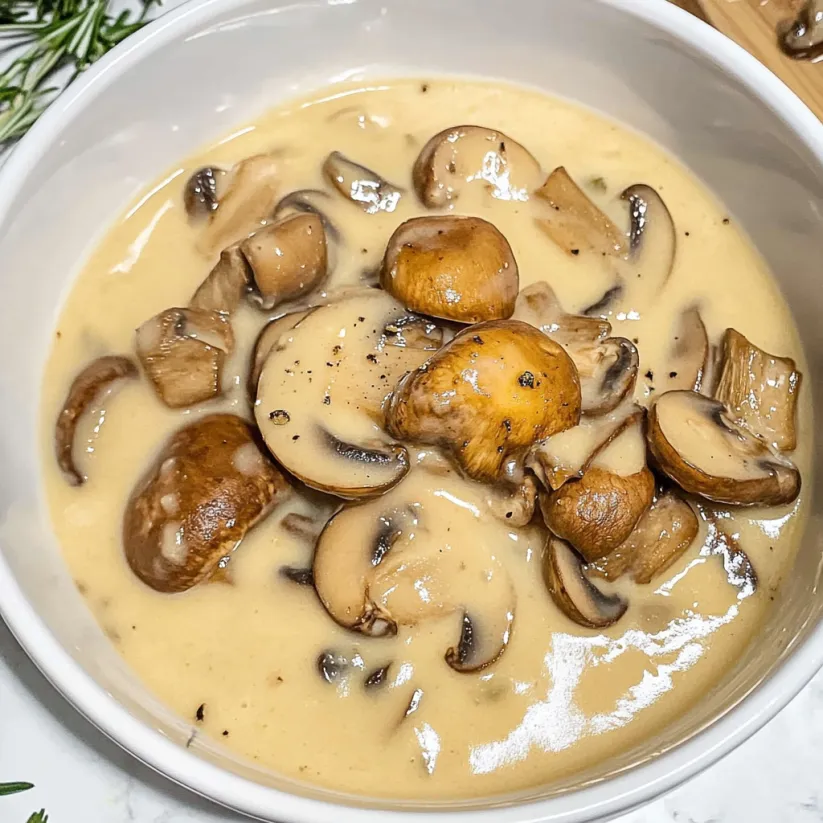 A bowl of cream of mushroom soup.