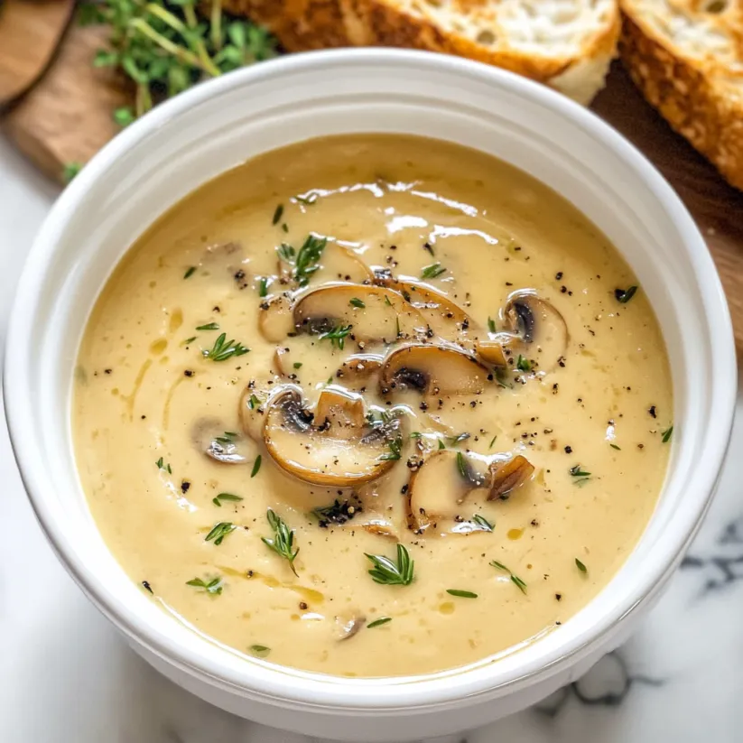 A bowl of cream of mushroom soup.