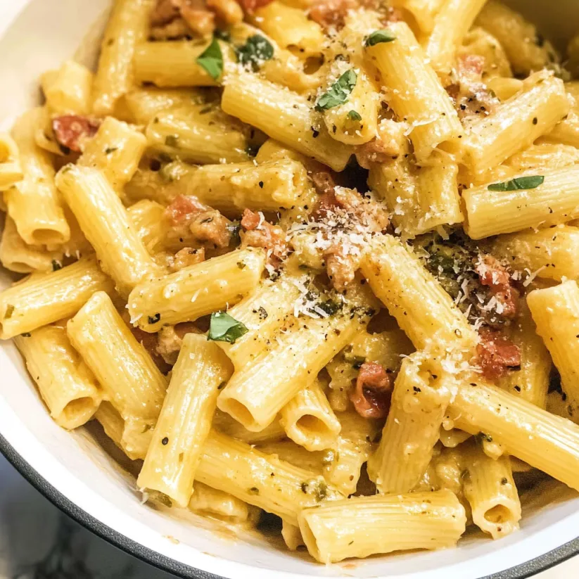 A bowl of pasta alla gricia.