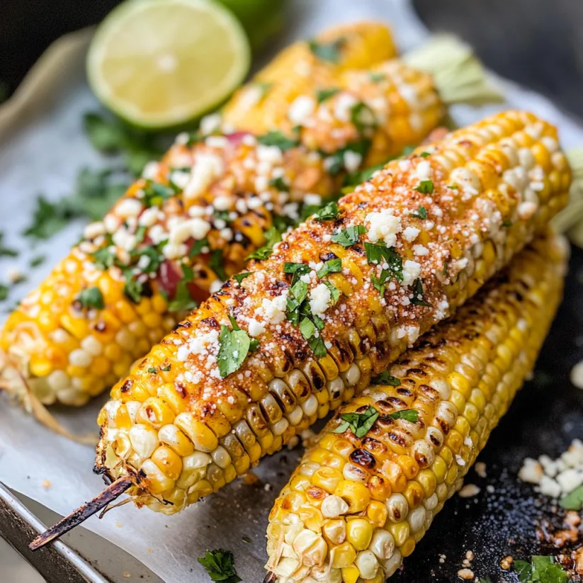 Grilled corn with cheese and lime.