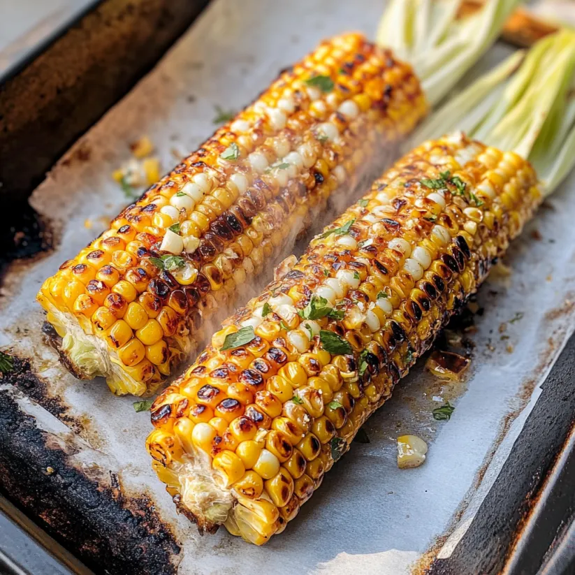 Two grilled corn on the cob.