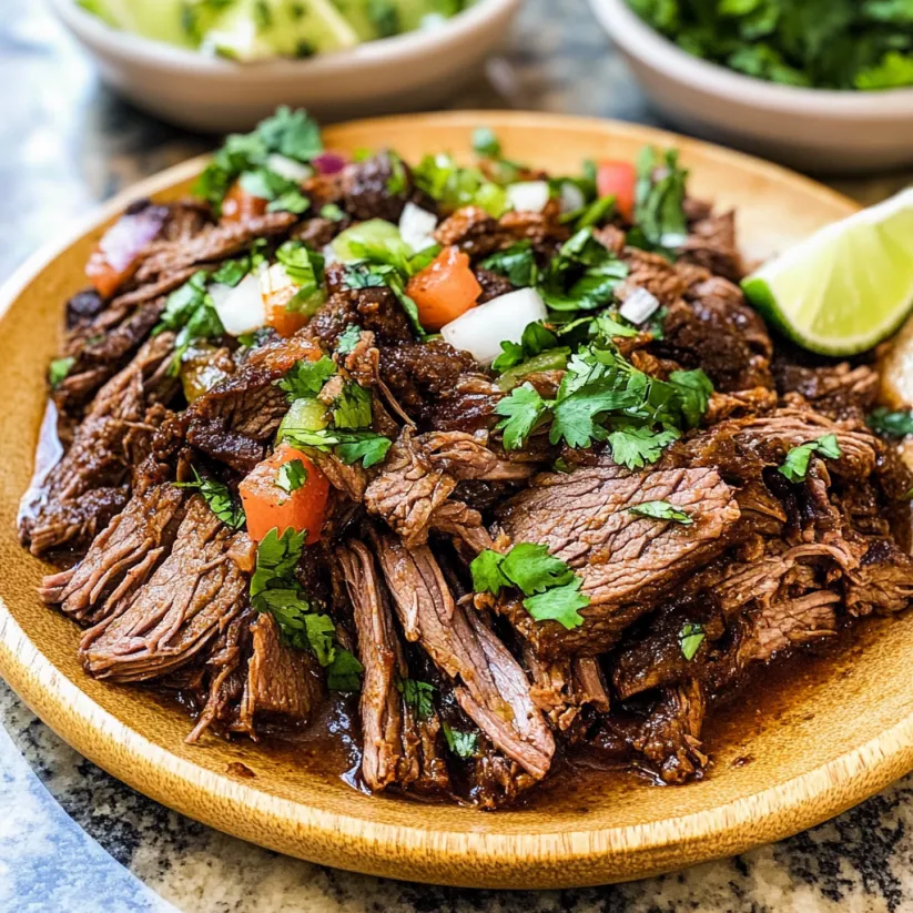 A plate of beef with tomatoes and onions.