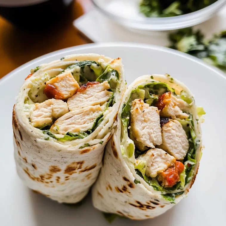 A chicken Caesar wrap on a plate.