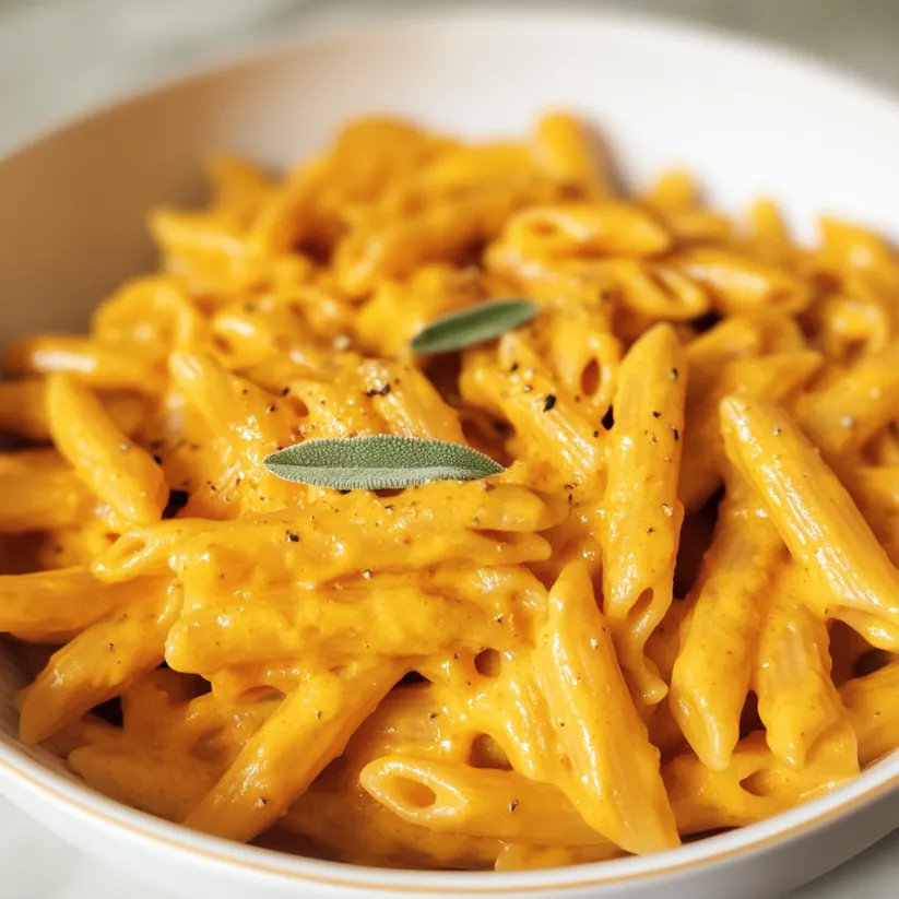 A bowl of pasta with a green leaf on top.
