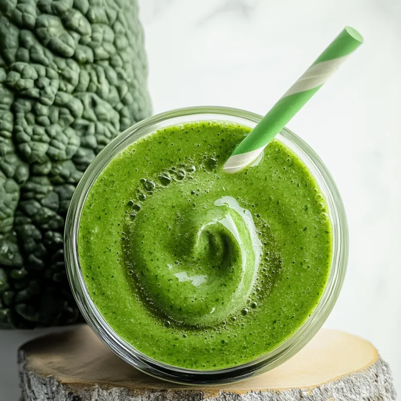A glass of green smoothie with a green straw.