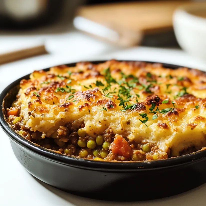 A close up of a Lentil Shepherd's Pie.
