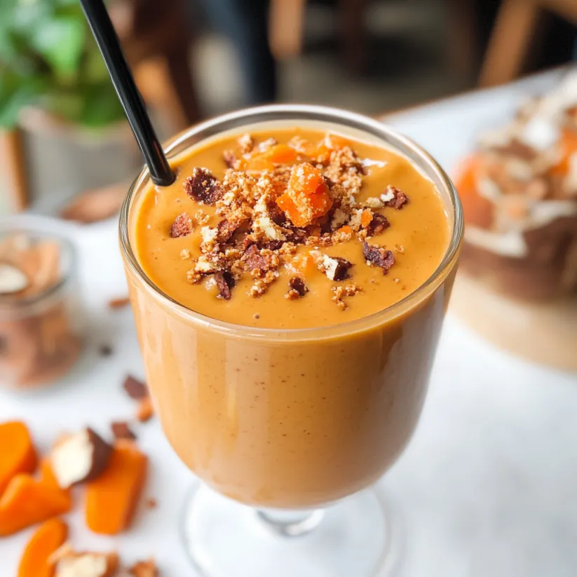 A glass of vegan carrot cake smoothie.