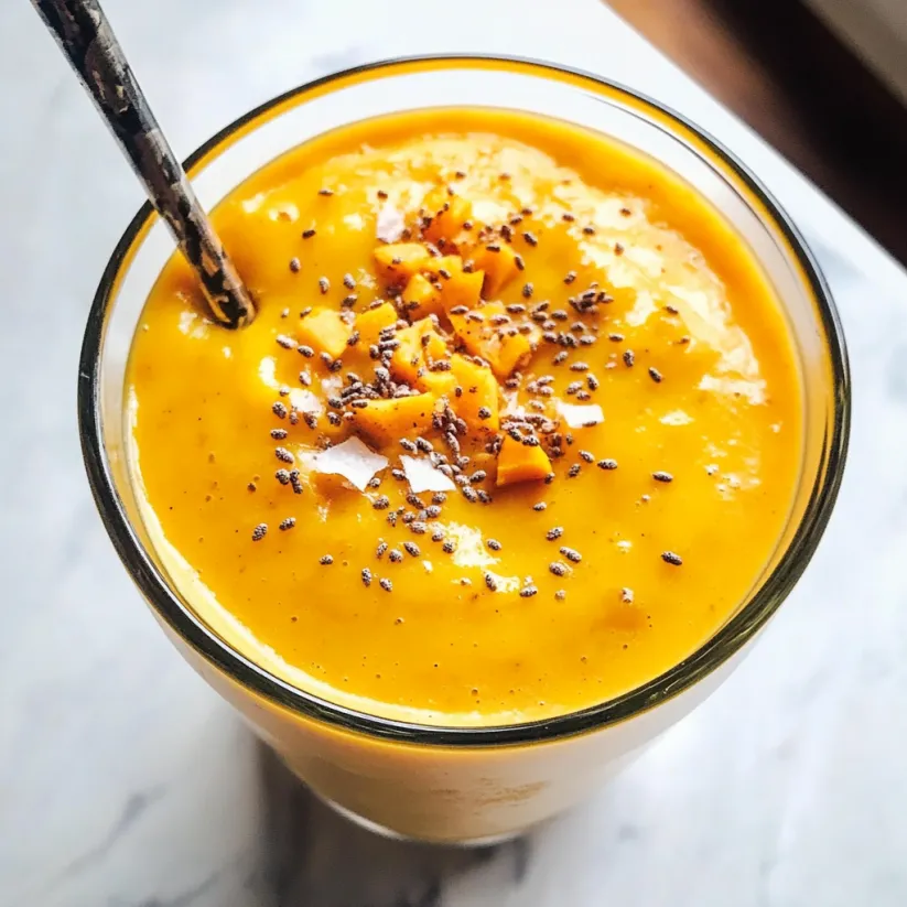 A glass of butternut squash smoothie.
