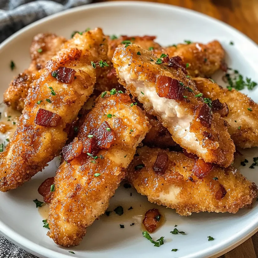 A plate of bacon brown sugar chicken tenders.