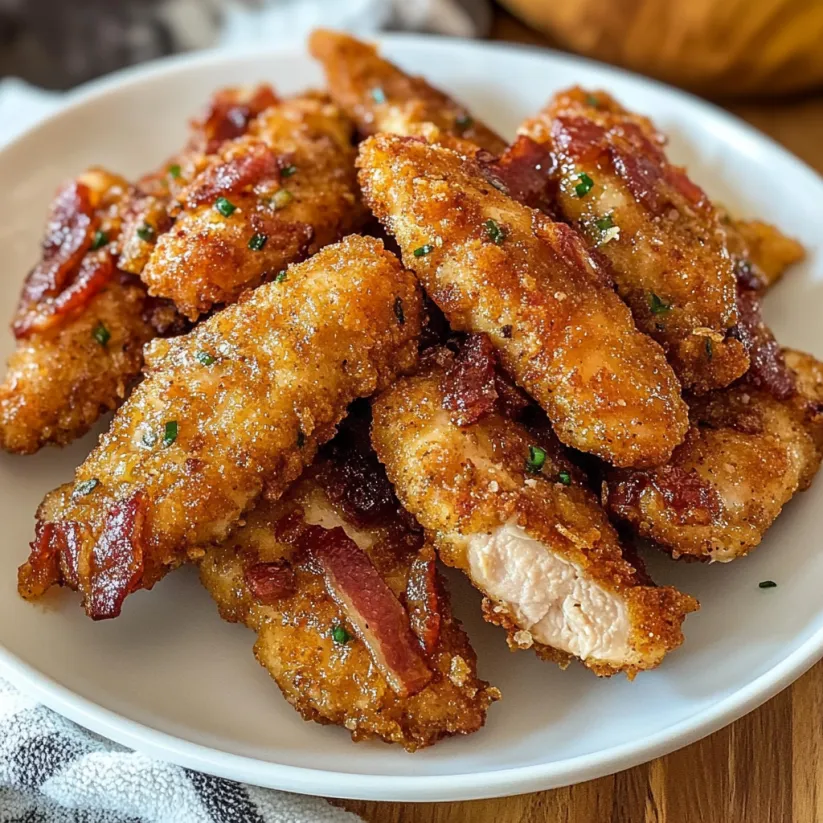 A plate of bacon wrapped chicken tenders.
