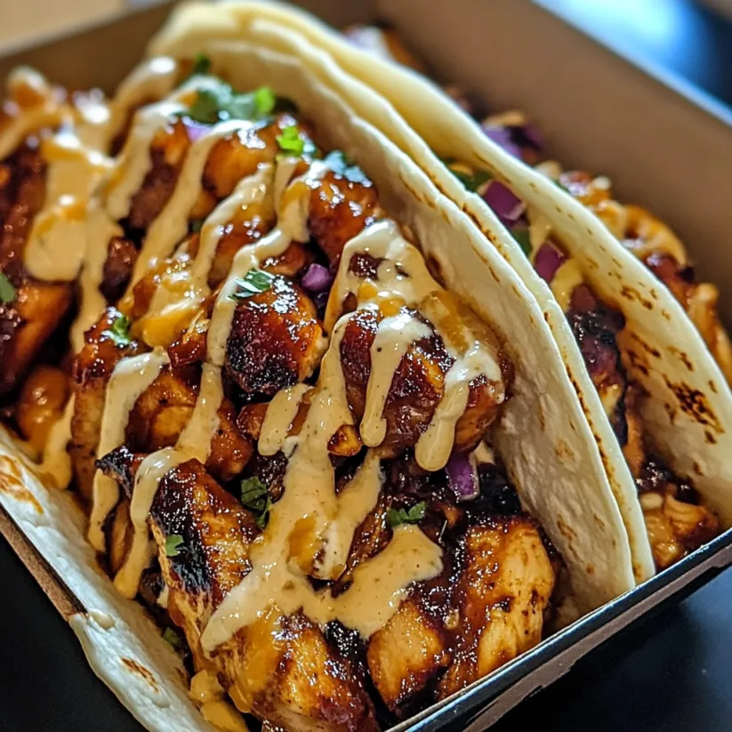 A taco with BBQ chicken and garlic butter.