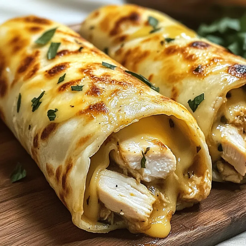 A delicious meal of chicken wraps with cheese and garlic.