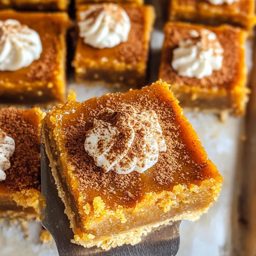 A slice of pumpkin pie bars.