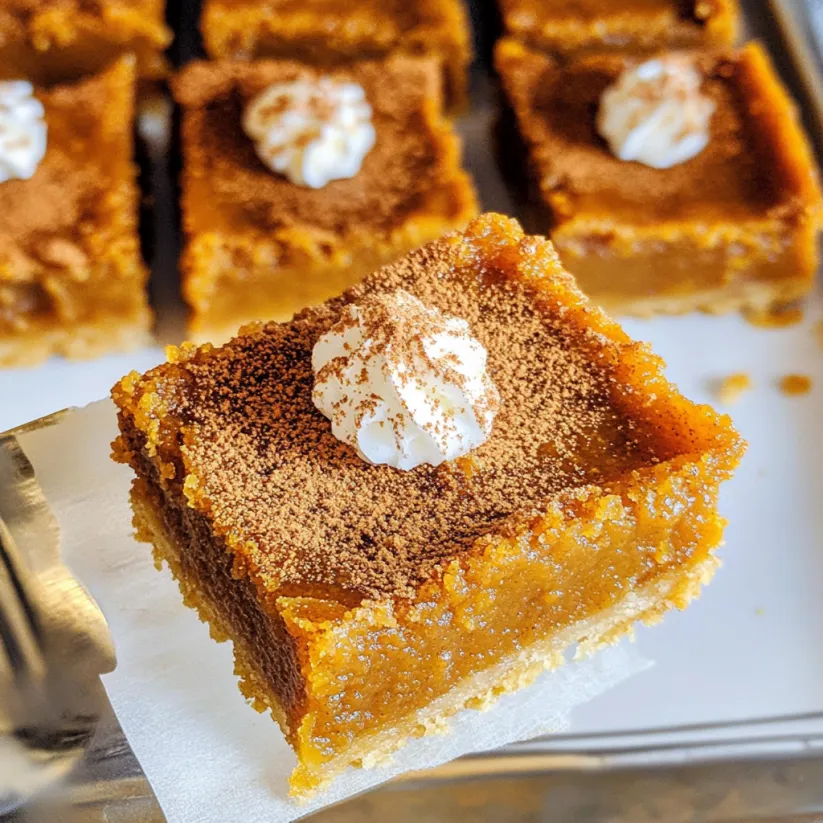 A slice of pumpkin pie bars.